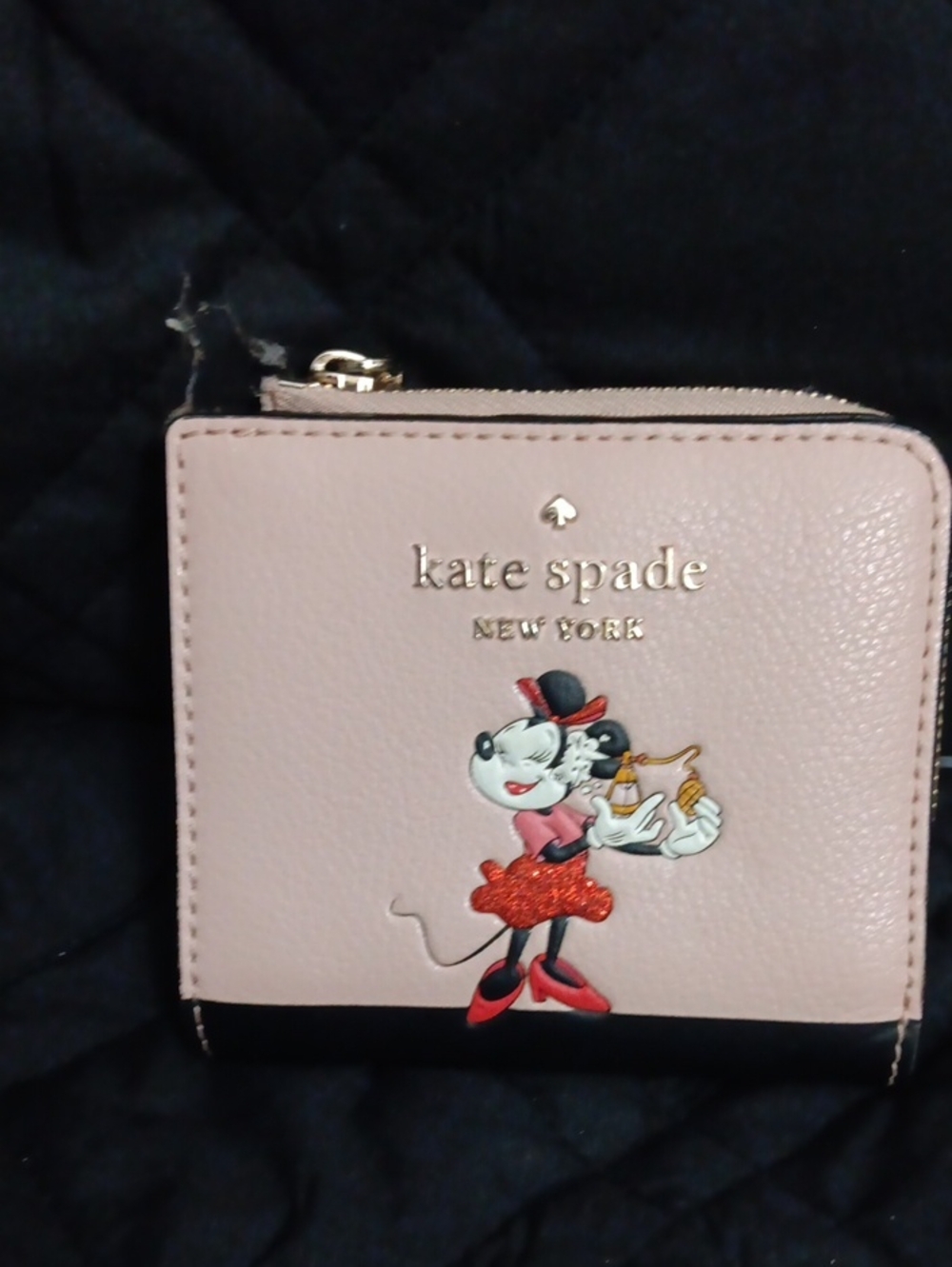 kate spade pink and black Minnie Mouse leather zip wallet